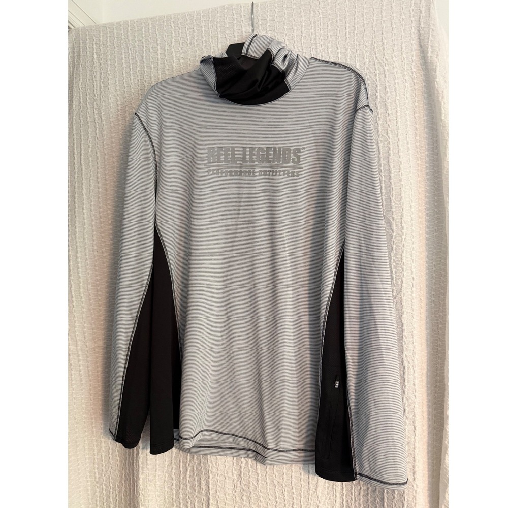 Reel Legends Performance Shirt Mens L Gray Excellent Hooded Gaiter Fishing Tee